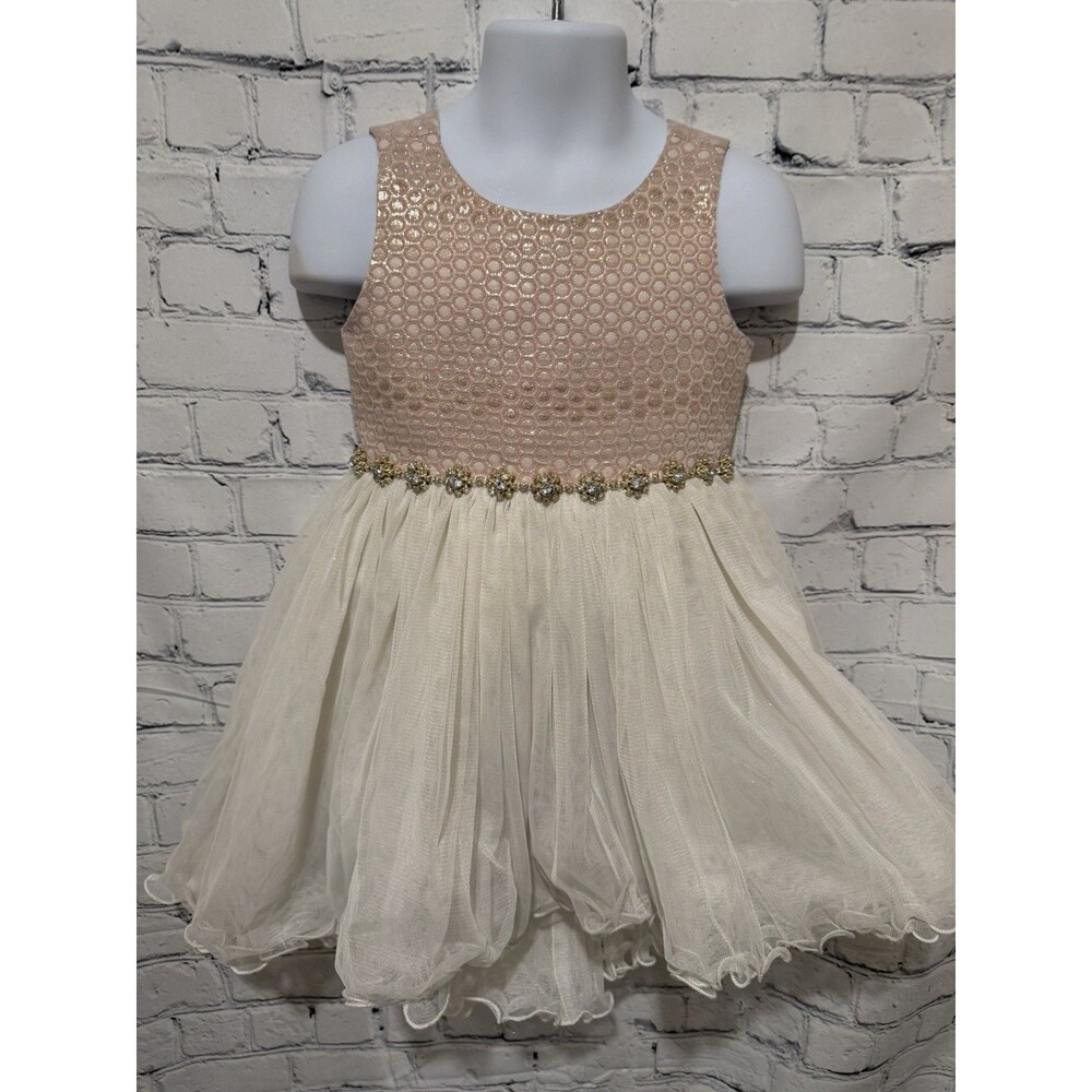 Couture Princess Little Girls Dress pink gold ivory w/rhinestone Size 4T